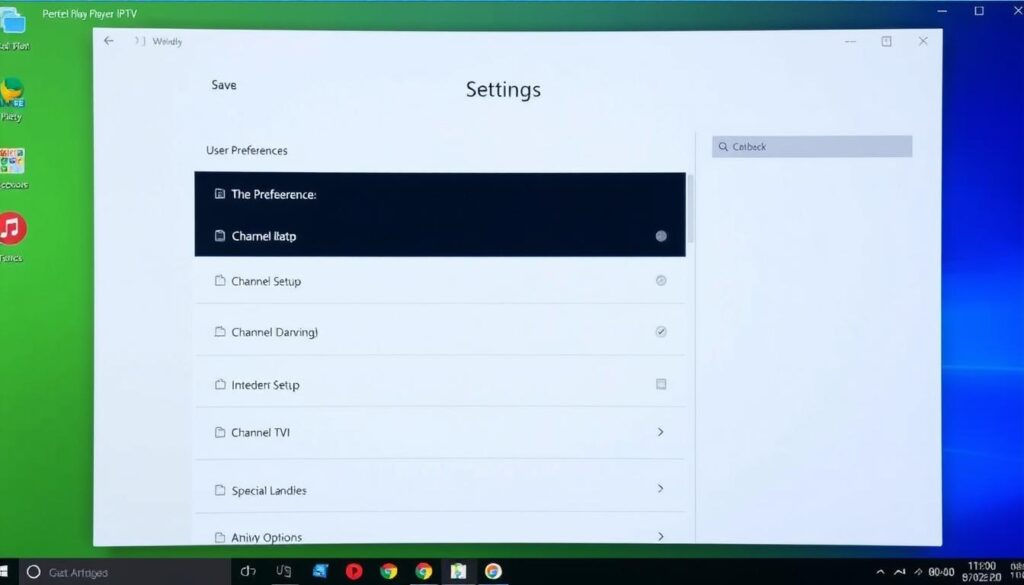 Generate an image of the Perfect Player IPTV app settings page on a Windows PC.