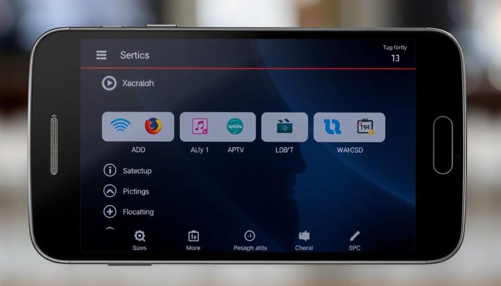 Generate an image of the XCIPTV Player interface on an Android device, showcasing its user interface and key features. Generate an image of the XCIPTV Player interface on an Android device, showcasing its user interface and key features.