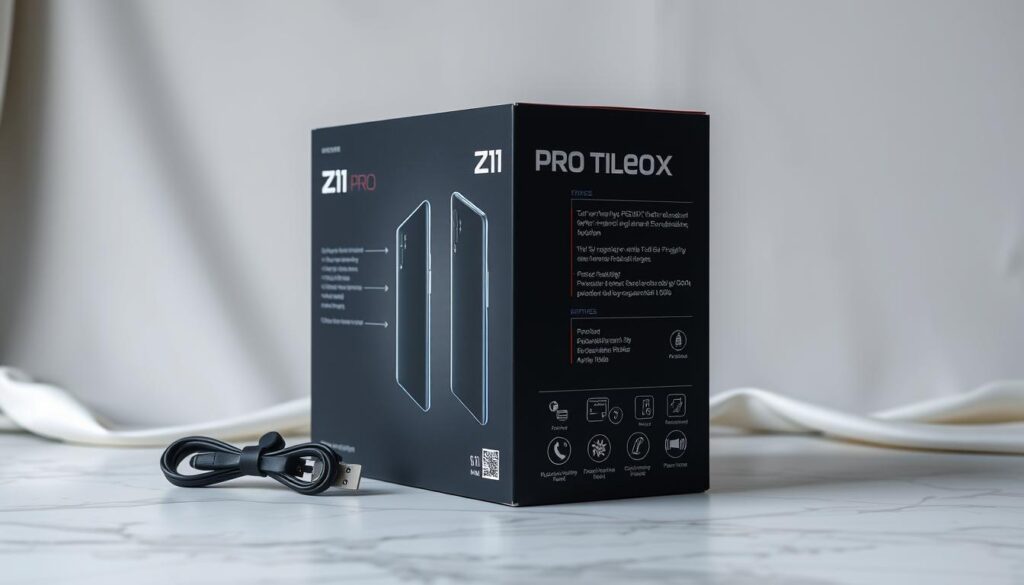 Generate an image of the Z11 Pro Max Box with its specifications displayed.