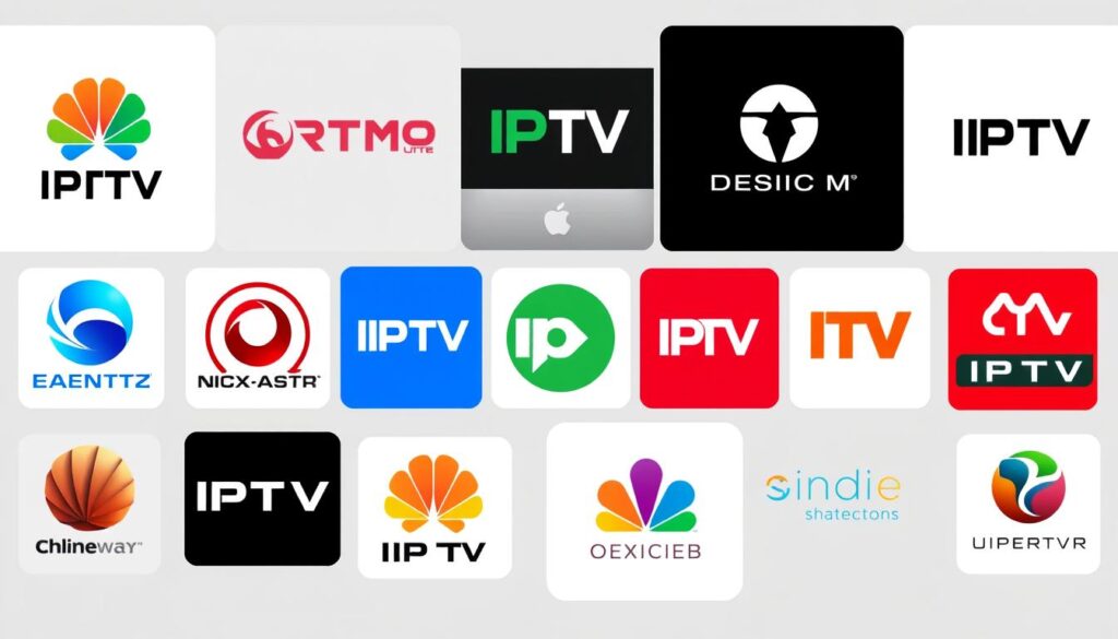 Generate an image of various IPTV service providers' logos