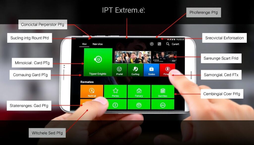 Generate an image representing IPTV Extreme on an Android device, showcasing its user interface and key features.