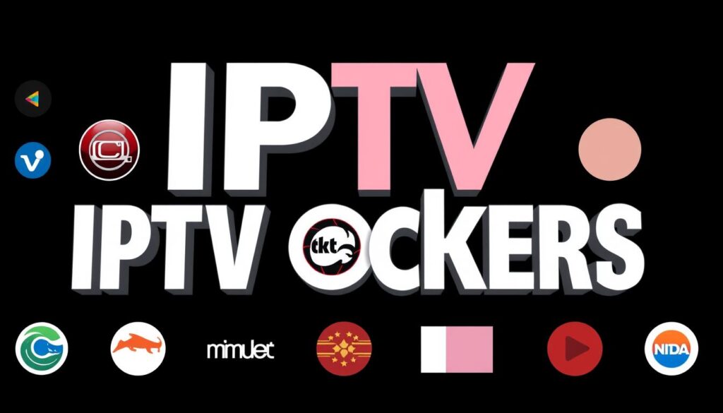 Generate an image representing IPTV Rockers' logo with international channels.