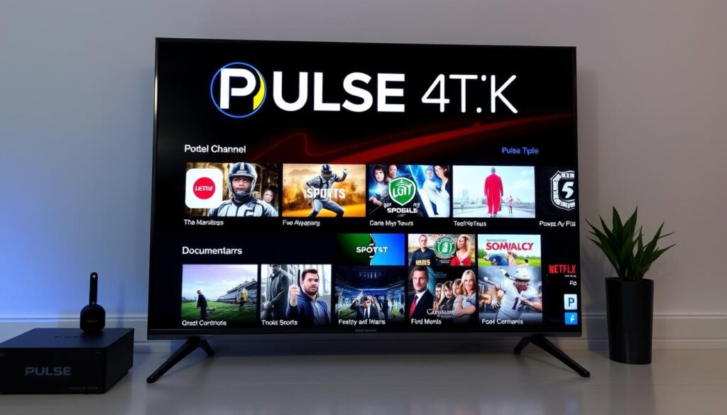 Generate an image representing Pulse 4K IPTV's streaming service, showcasing various channels and content available on the platform.