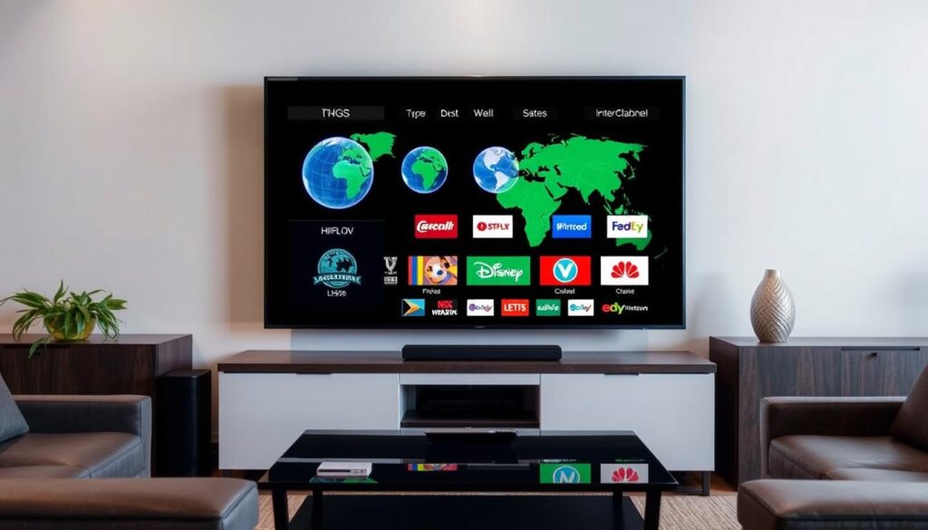 Generate an image representing TrendyScreen's IPTV service with international channels.
