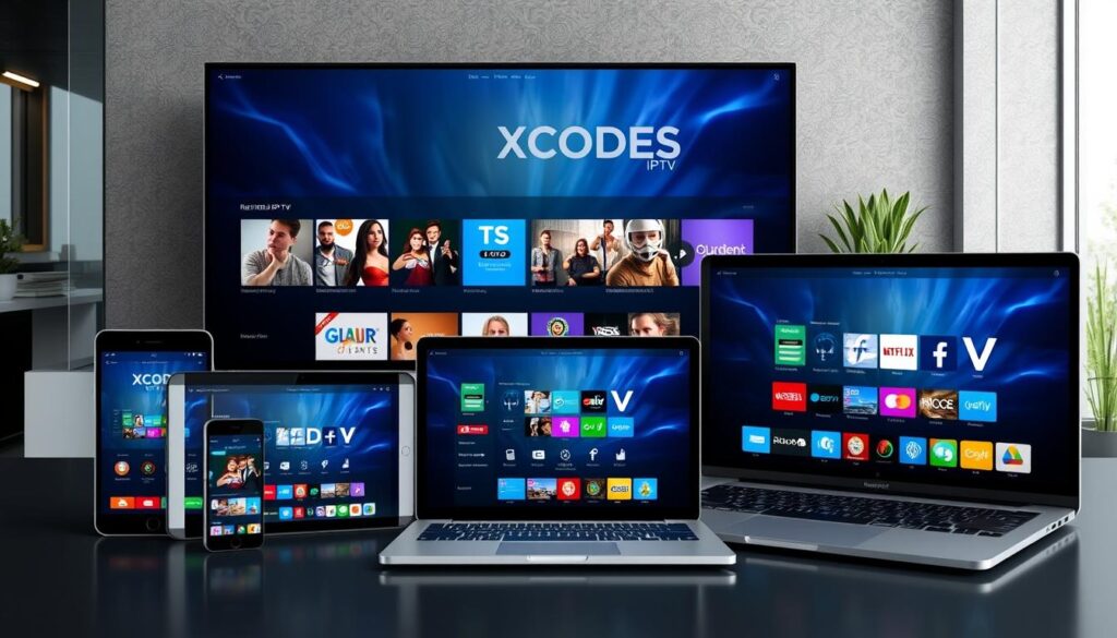Generate an image representing XCodes IPTV's compatibility with various devices.