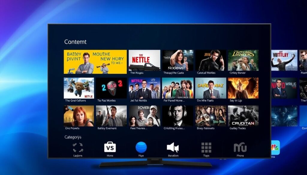 Generate an image representing XtreamView IPTV's interface showing various on-demand content categories.