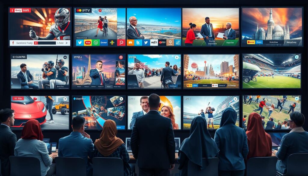 Generate an image representing a diverse IPTV channel lineup Generate an image representing a diverse IPTV channel lineup