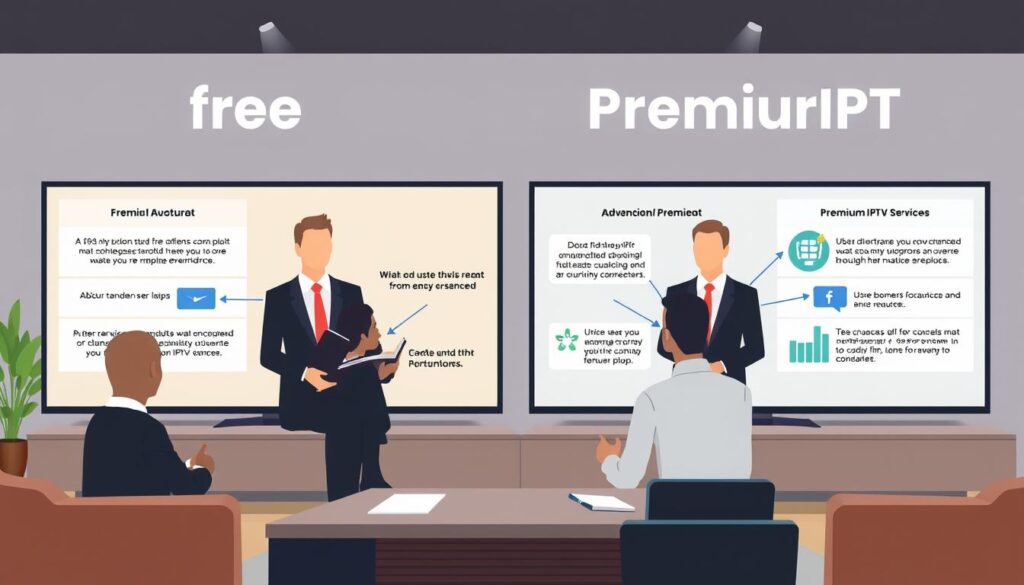 Generate an image representing the choice between free and premium IPTV services
