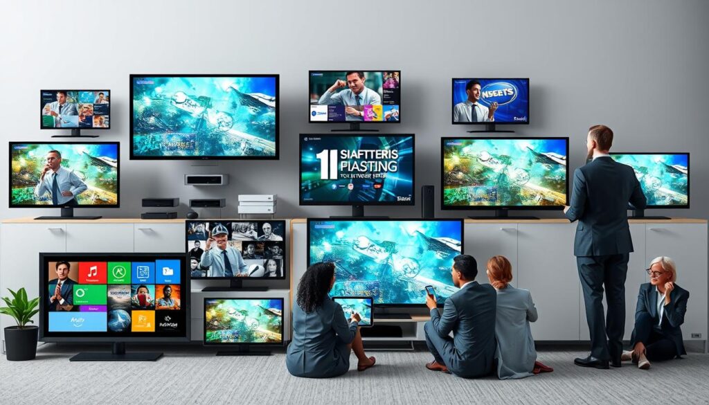 Generate an image representing the diversity of IPTV services in Montreal. Generate an image representing the diversity of IPTV services in Montreal.