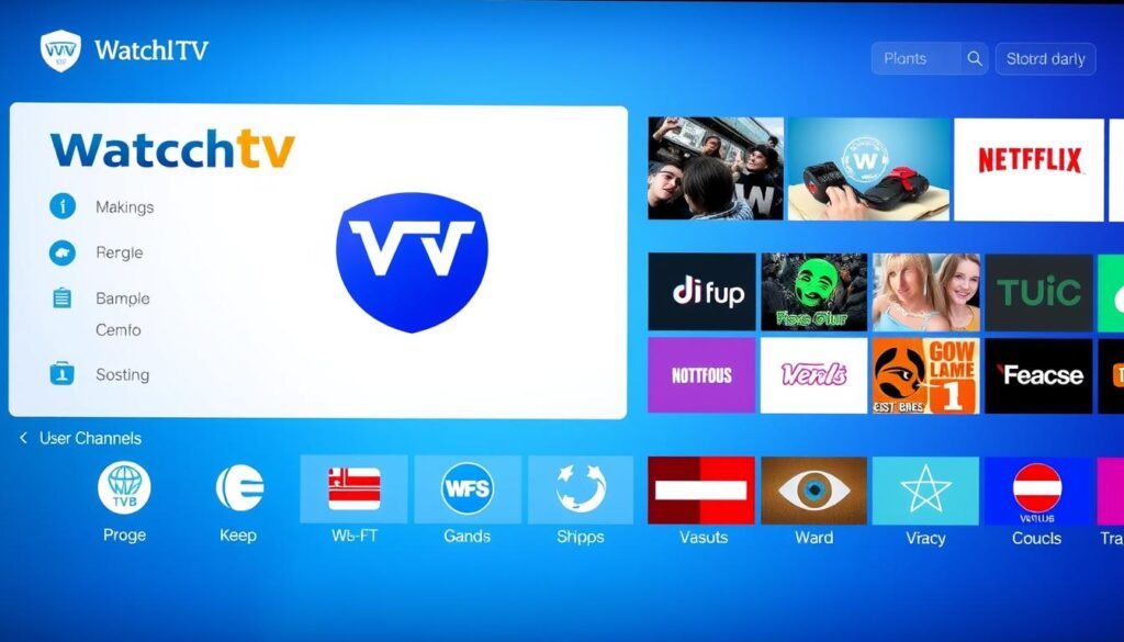 Generate an image showing WatchTV HD's interface with various international channels.