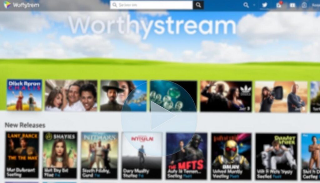 Generate an image showing Worthystream's VOD library with various categories and new releases highlighted.