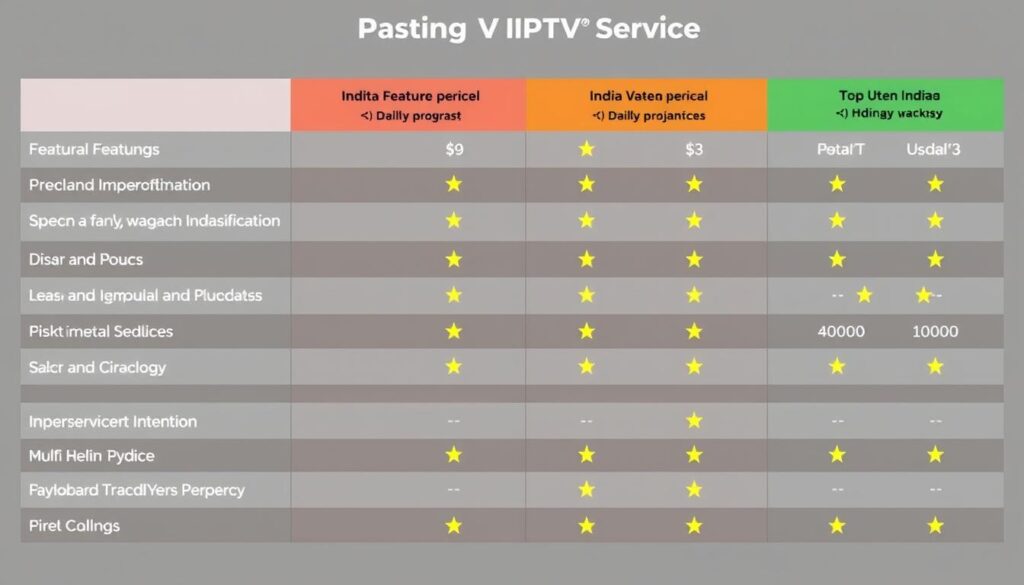 Generate an image showing a comparison chart between top Indian IPTV services