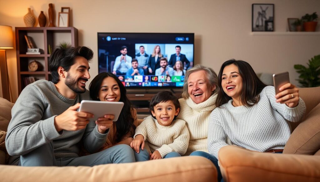 Image of a Canadian family enjoying IPTV on multiple devices