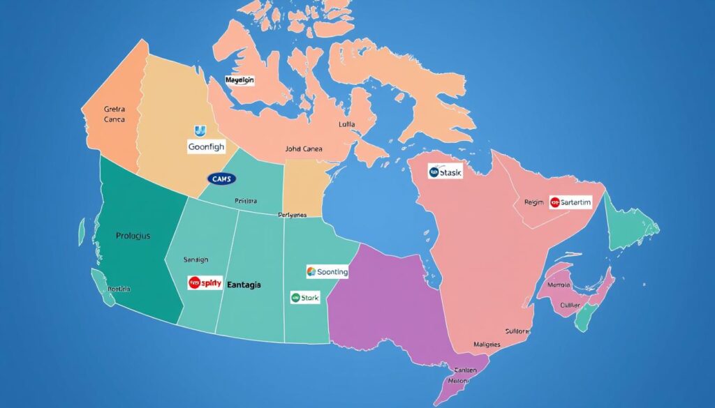 Image of a Canadian map highlighting different regions with IPTV logos