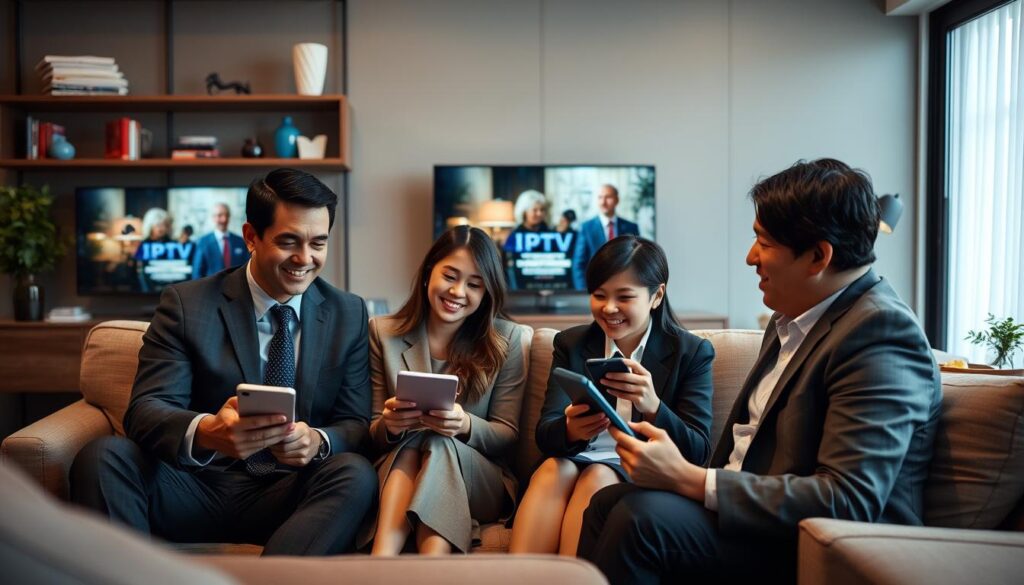 Image of a family enjoying IPTV on multiple devices