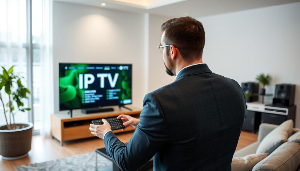 Image of a person setting up IPTV on their TV