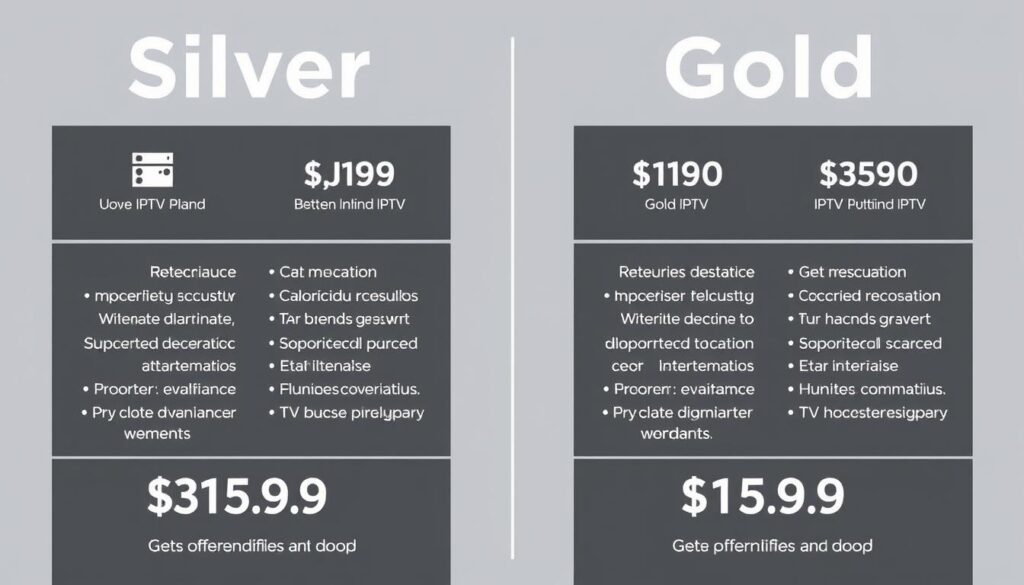 Image of a split-screen comparison between Silver and Gold IPTV Quebec plans