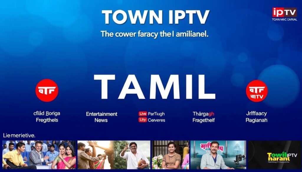 Generate an image illustrating Town IPTV's diverse Tamil channel offerings. Generate an image illustrating Town IPTV's diverse Tamil channel offerings.
