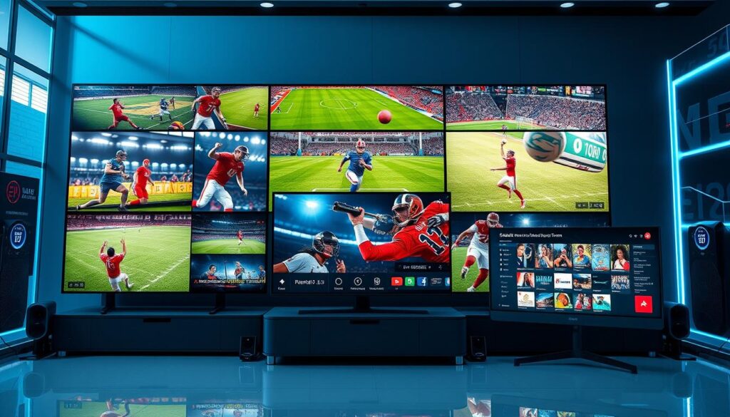 Generate an image representing sports IPTV services with high-quality sports content and advanced features.