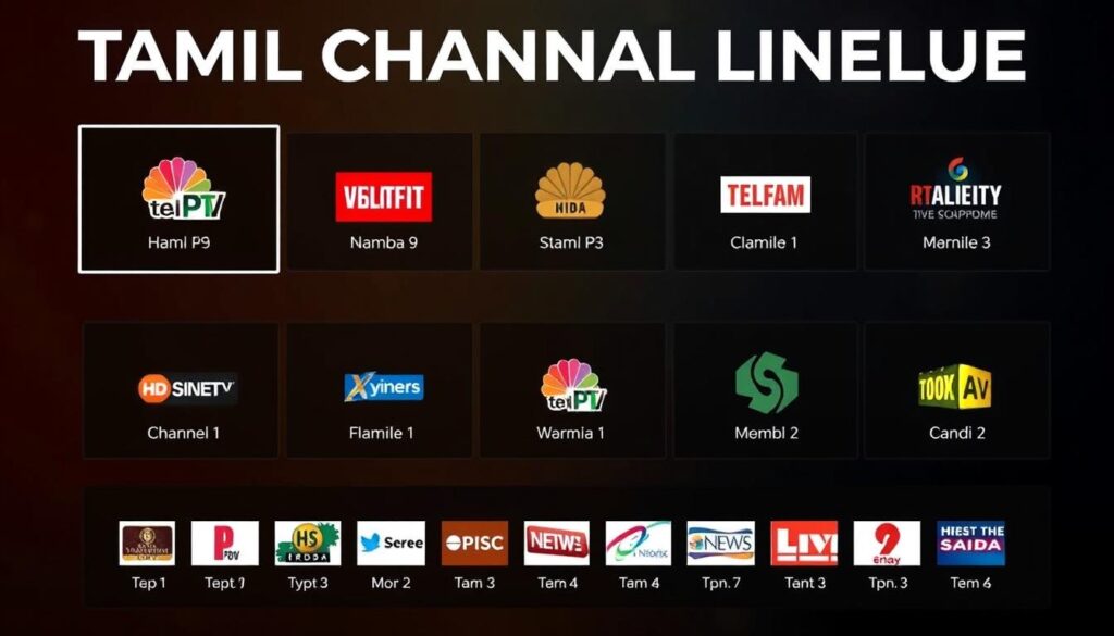 Generate an image showing Hind IPTV's Tamil channel lineup. Generate an image showing Hind IPTV's Tamil channel lineup.